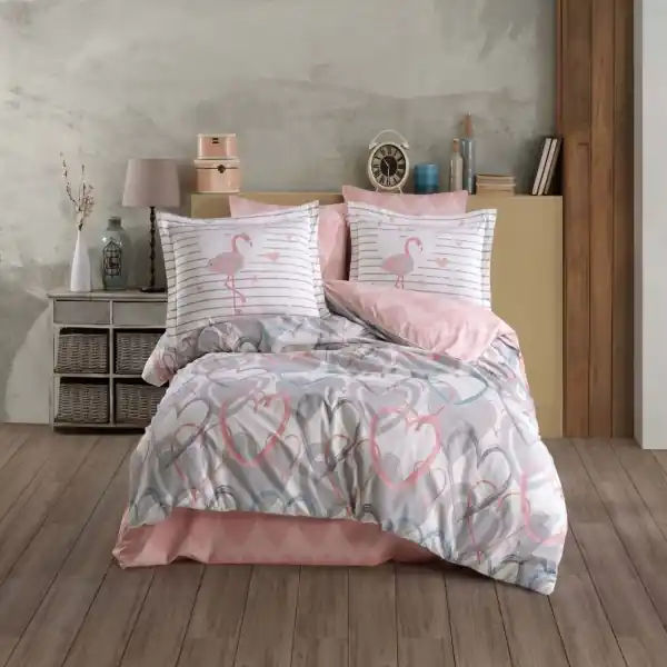 Lenjerie de pat, 100% bumbac, tesatura poplin, pat 2 persoane, 4 piese, roz, Diana, HBP-06 Cumpără online