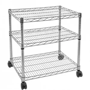 Raft metalic pentru depozitare cu roti modular si 4 polite crom din metal, 60x45 cm, Lux Bizzotto Ofertă