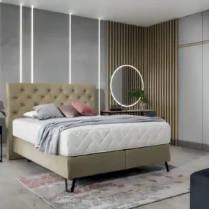 Reducere specială Pat tapitat, boxspring, 160x200 cm, Cortina 161, Eltap Albastru inchis - Monolith 79