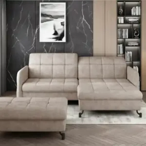 Set coltar extensibil + taburet, 225x105x160 cm, Lorelle R01, Eltap Albastru inchis / Kronos 09 Vezi acum