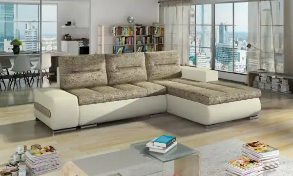 Livrare rapidă Coltar extensibil cu spatiu pentru depozitare, 275x180x88 cm, Ottavio R01, Eltap Bej Pepit / Bej deschis