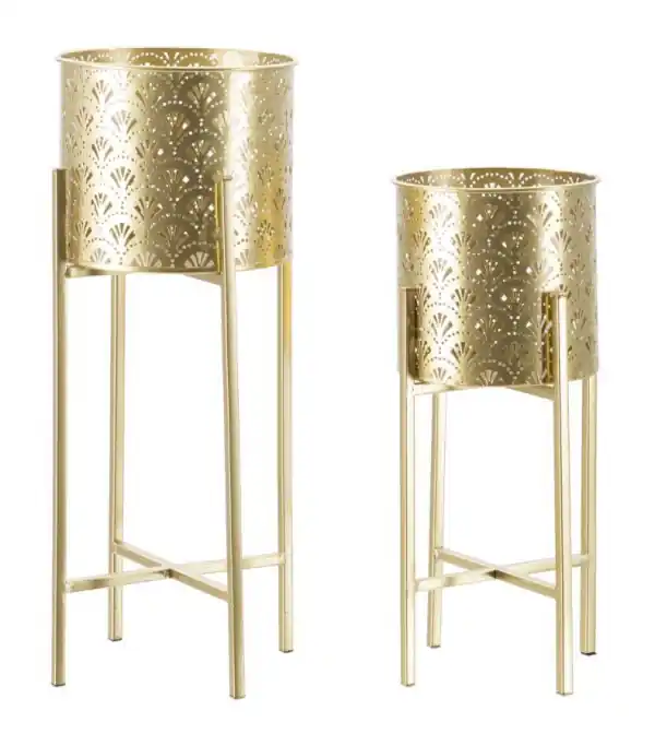Set 2 suporturi de ghivece aurii din metal, ø 22 x h53 cm / ø 20 x h43 cm, Glovy Mauro Ferreti Ieftin