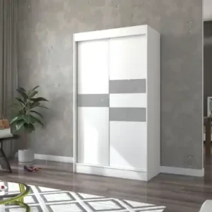 Dulap cu usi glisante 120x215 cm, Batia, ADRK Furniture Alb / Gri Lacobel Preferatul clienților