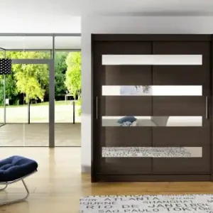 Dulap cu usi glisante si oglinda 150x200 cm, Baltic, ADRK Furniture Alb Premium