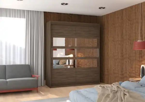 Dulap cu usi glisante si oglinda 180x215 cm, Toledo, ADRK Furniture Alb Ofertă limitată