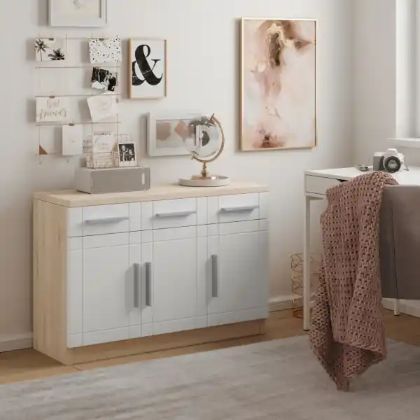 Comoda cu trei usi si trei sertare, 103x37x70 cm, PARVN, ADRK Furniture Sonoma / Alb Comandă acum
