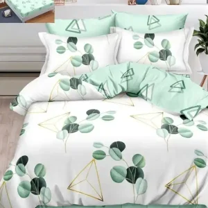Lenjerie de pat cu elastic, tesatura tip finet, pat 2 persoane, 6 piese, alb / verde, FNE-90 Cel mai bun preț