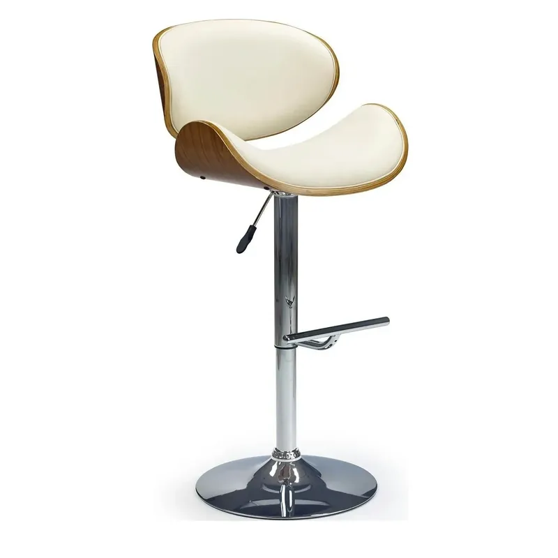 Reducere de preț Scaun bar H44, crem/nuc/crom, piele ecologica/placaj indoit/otel, 53x48x93/115 cm