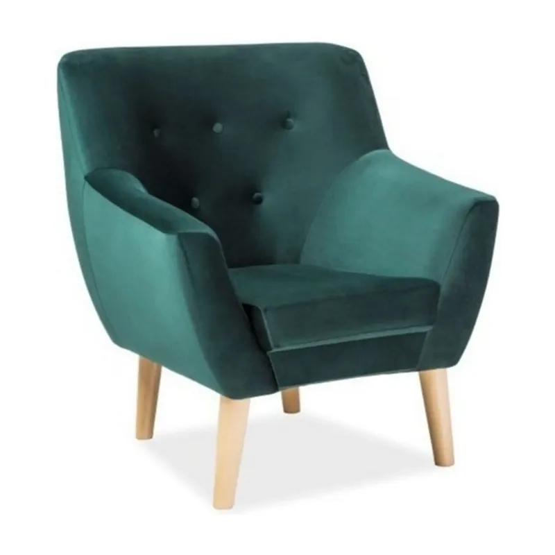 Ofertă exclusivă Fotoliu NORDIC 1, verde/fag, stofa catifelata/lemn, 76x75x90 cm