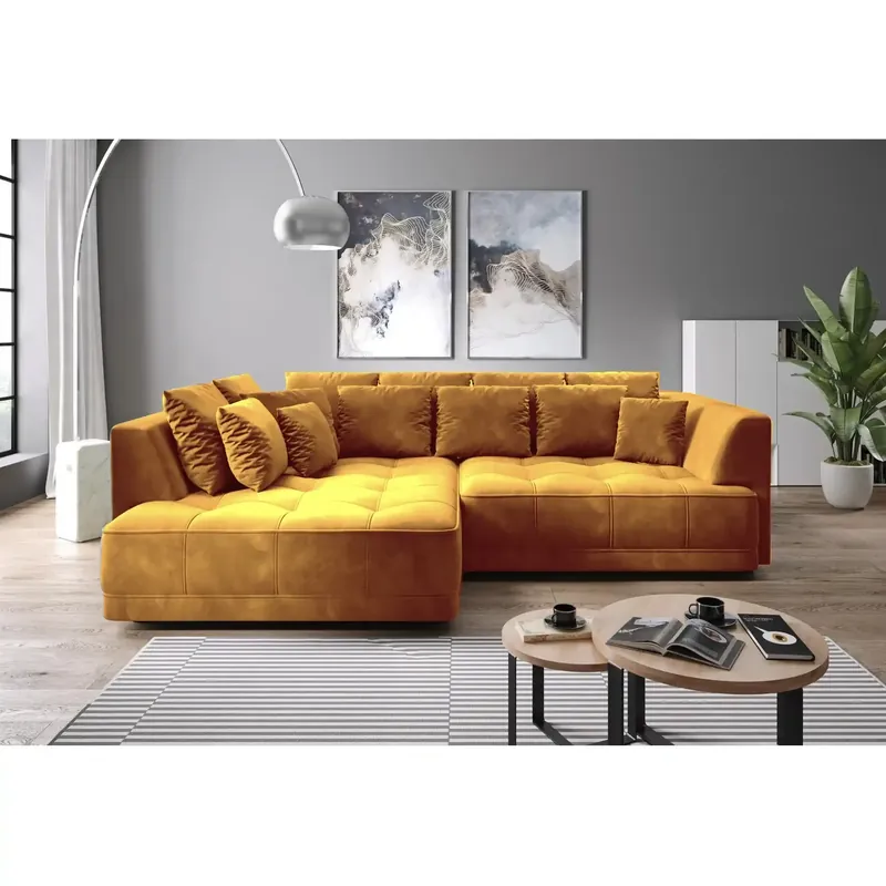 Coltar TIGA, sezlong stanga, stofa clasica galben mustar - Austin 11, cu reglaj electric, 286x207x77 cm Preț redus