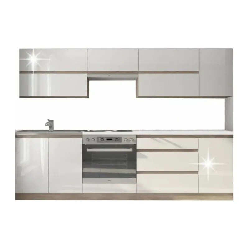 Bestseller Set bucatarie LINE, alb lucios, PAL laminat, 260 cm