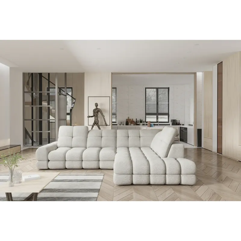 Nu rata Coltar extensibil TOLLO L, personalizabil materiale gama Premium, cu lada depozitare si reglaj electric, 302x217x105 cm