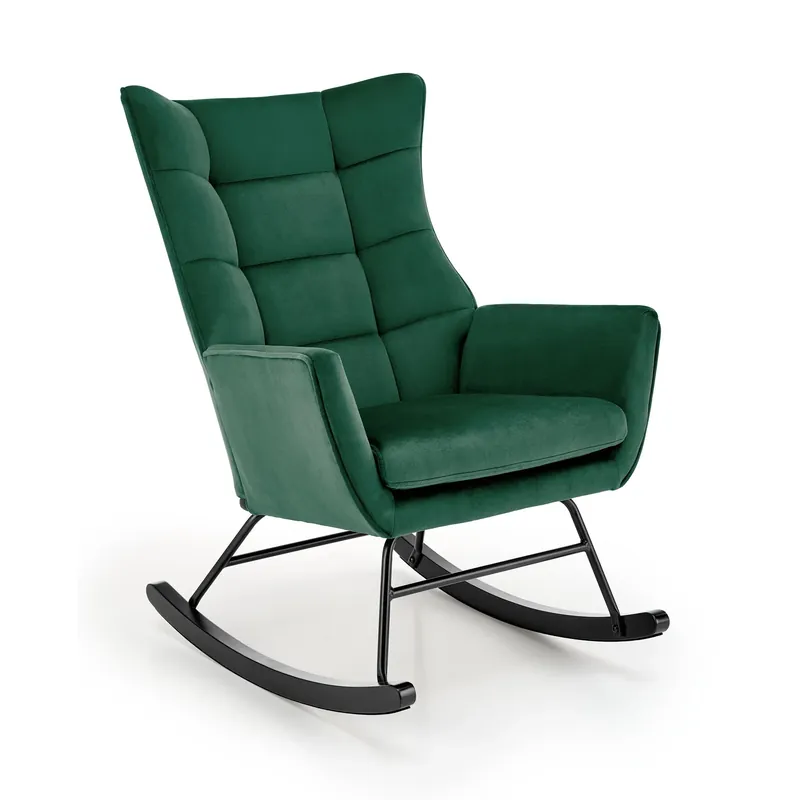 Scaun balansoar tapitat BAZALTO, verde/negru, stofa catifelata, 70x90x92 cm Chilipir