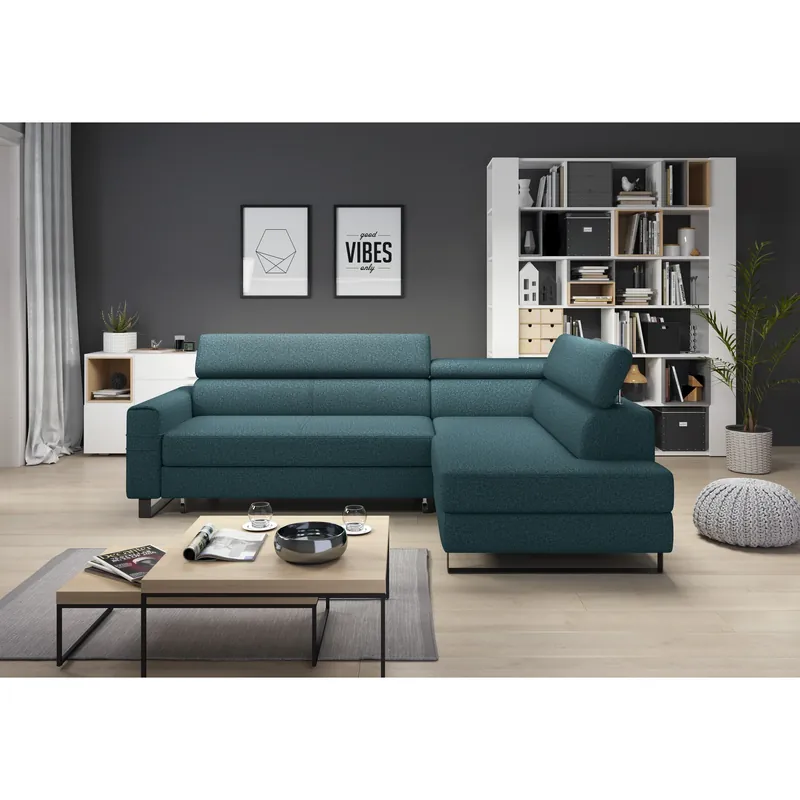 Coltar extensibil LIVIO, sezlong dreapta, stofa catifelata gri - Element 4, Gama Premium, cu lada depozitare si tetiere reglabile, 249x184x90 cm Popular
