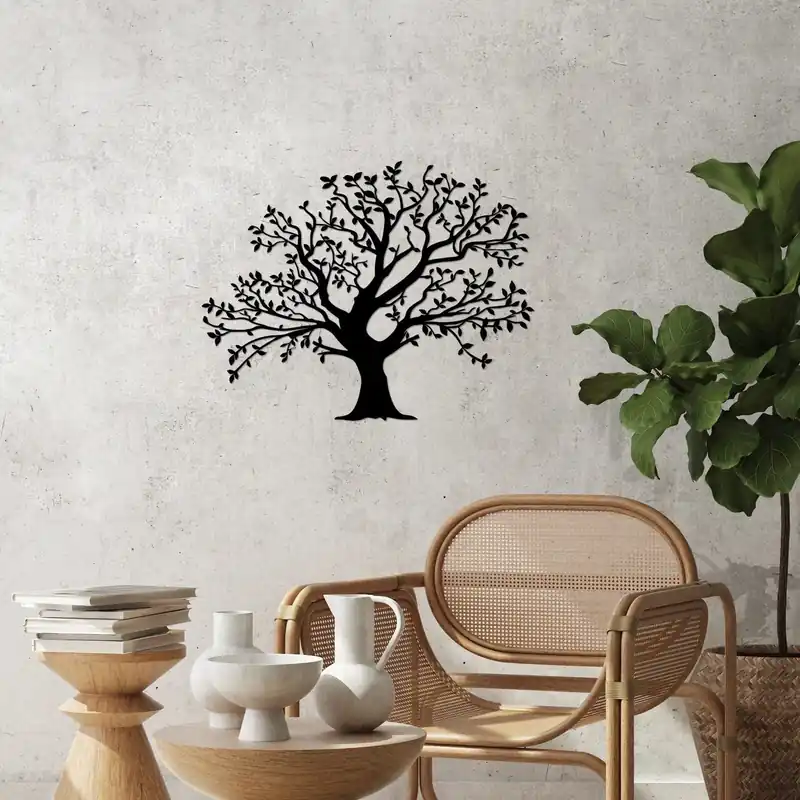 Decoratiune perete MONUMENTAL TREE-515, negru, metal, 70x54 cm Preț mic