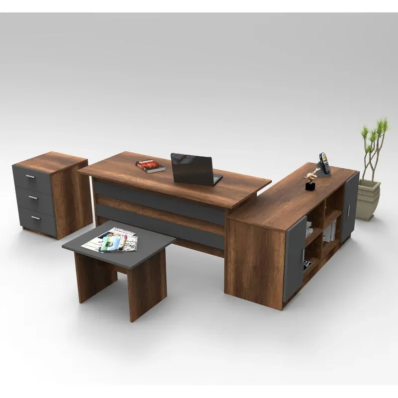 Reduceri Set birou VO13-BA, nuc/gri antracit, PAL melaminat