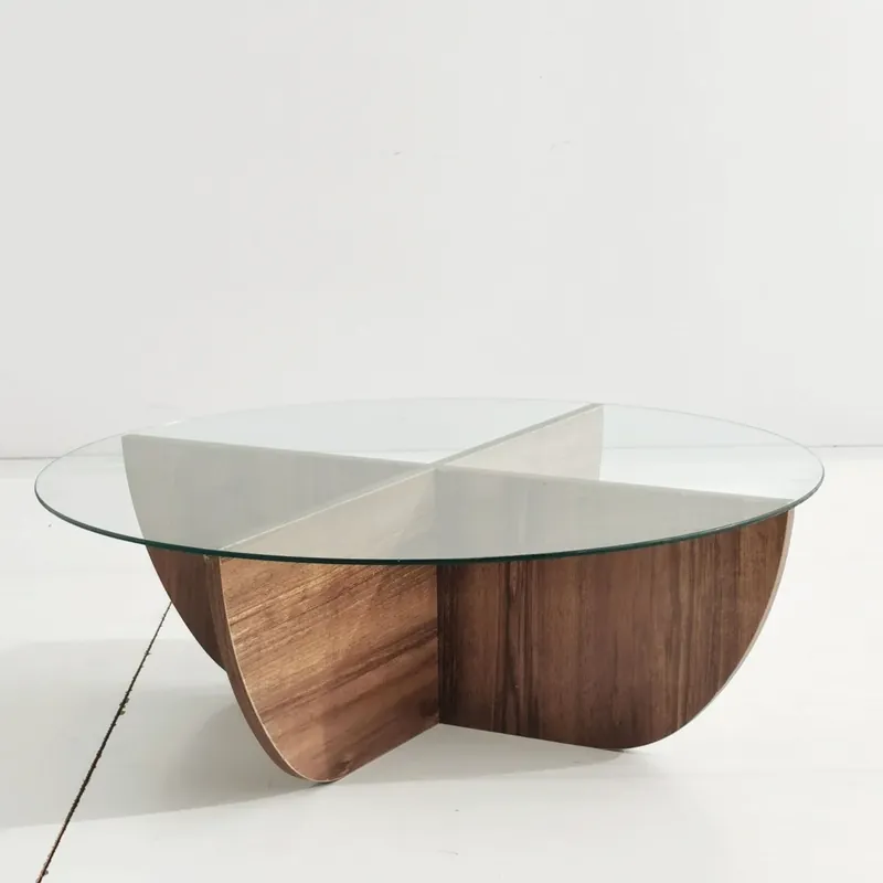 Reduceri Masuta cafea Lily, transparent/nuc, sticla/PAL melaminat, 90x90x30 cm