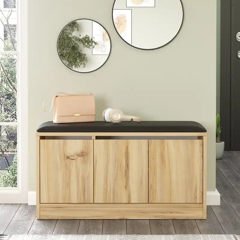 Ofertă limitată Pantofar MR2-KE-Oak, stejar/negru, PAL melaminat/piele ecologica, 90x36x46 cm