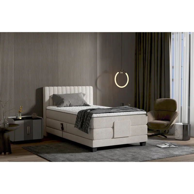 Pat boxspring DIXON 90x200, personalizabil materiale gama Oferta Avantaj, cu mecanism electric, saltele si topper Cumpără acum