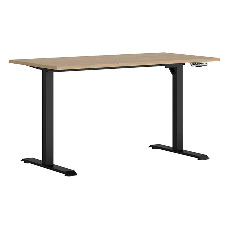 Masa birou SPACE OFFICE, stejar artisan/negru, PAL laminat/negru, cu inaltime reglabila, 140x68x72-120 cm Discount