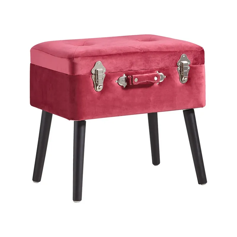 Taburet KEVIN, stofa catifelata rosu, 50x35x46 cm Ieftin