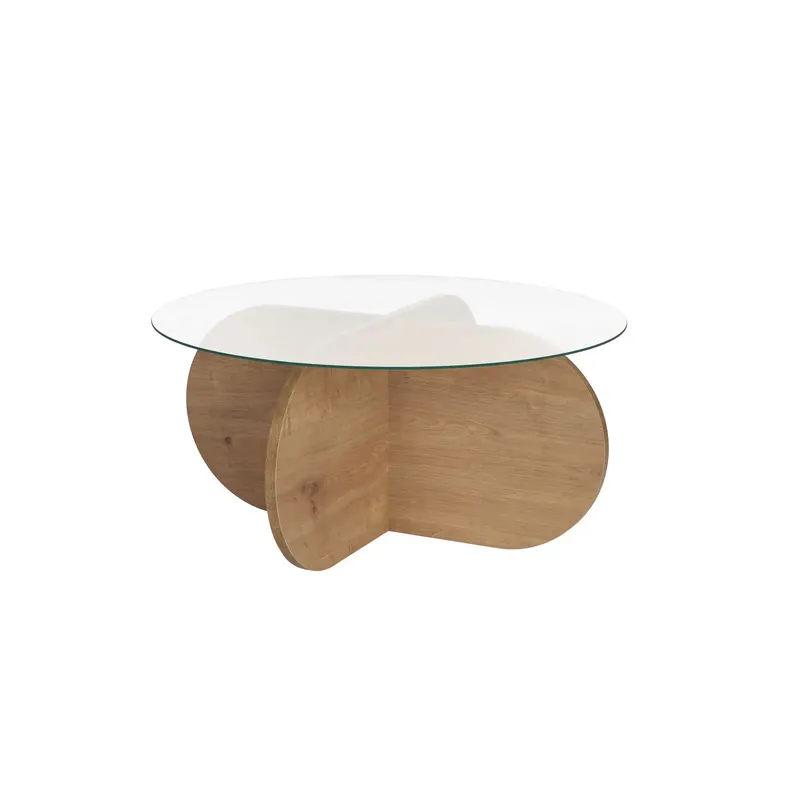 Masuta cafea AERIS, stejar, PAL/sticla, 75x75x35 cm Lichidare de stoc