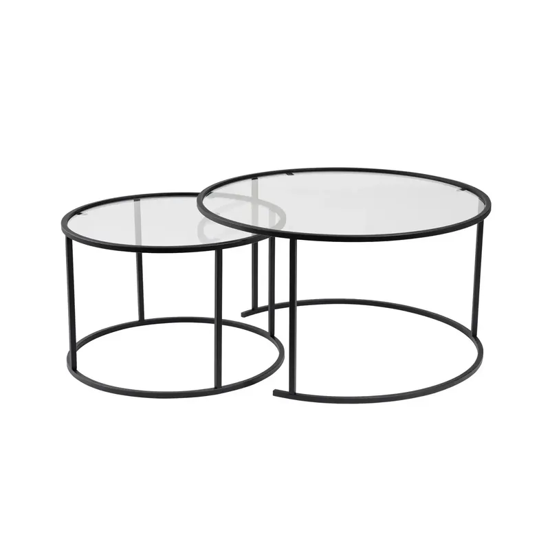 Livrare rapidă Set 2 masute cafea AURUM, transparent/negru, sticla/metal