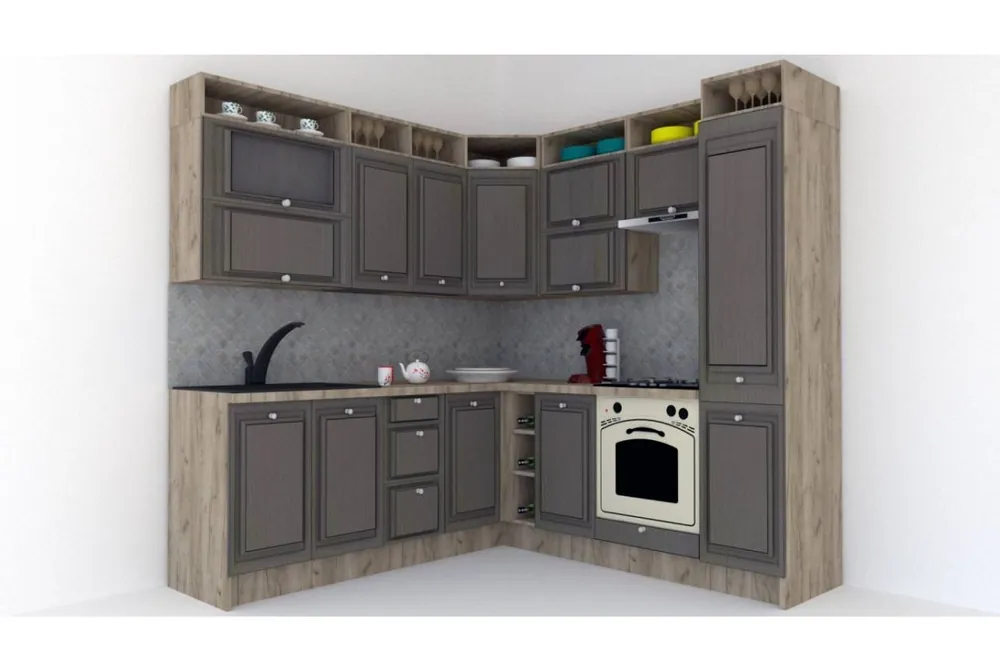 Noutate Bucatarie de Colt LEEA ART CORNER FRONT MDF ROSA 220-220 A DR. K002 / decor 265