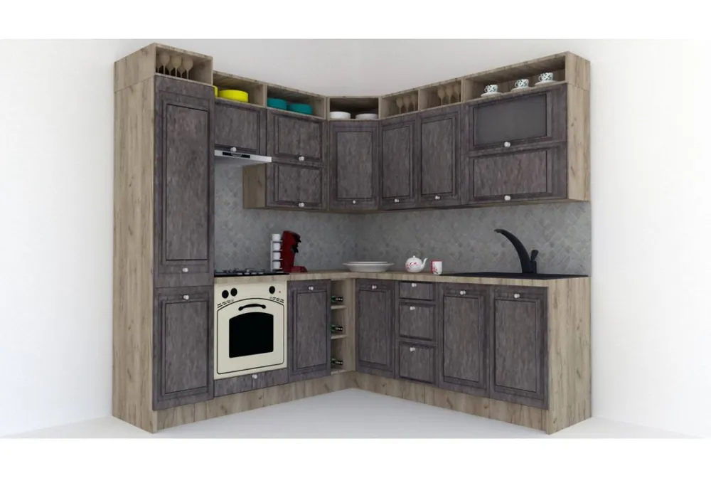 Bucatarie de Colt LEEA ART CORNER FRONT MDF STILE 220-220 A ST. K002 / decor 247 Super ofertă