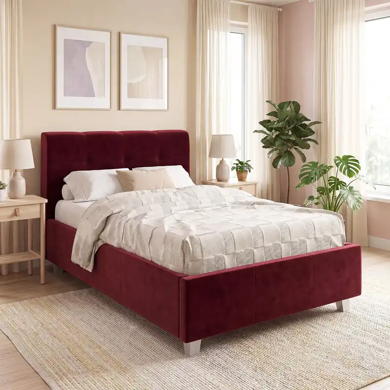 Reduceri Pat de o Persoana ARISA 120x200 Catifea Bordo