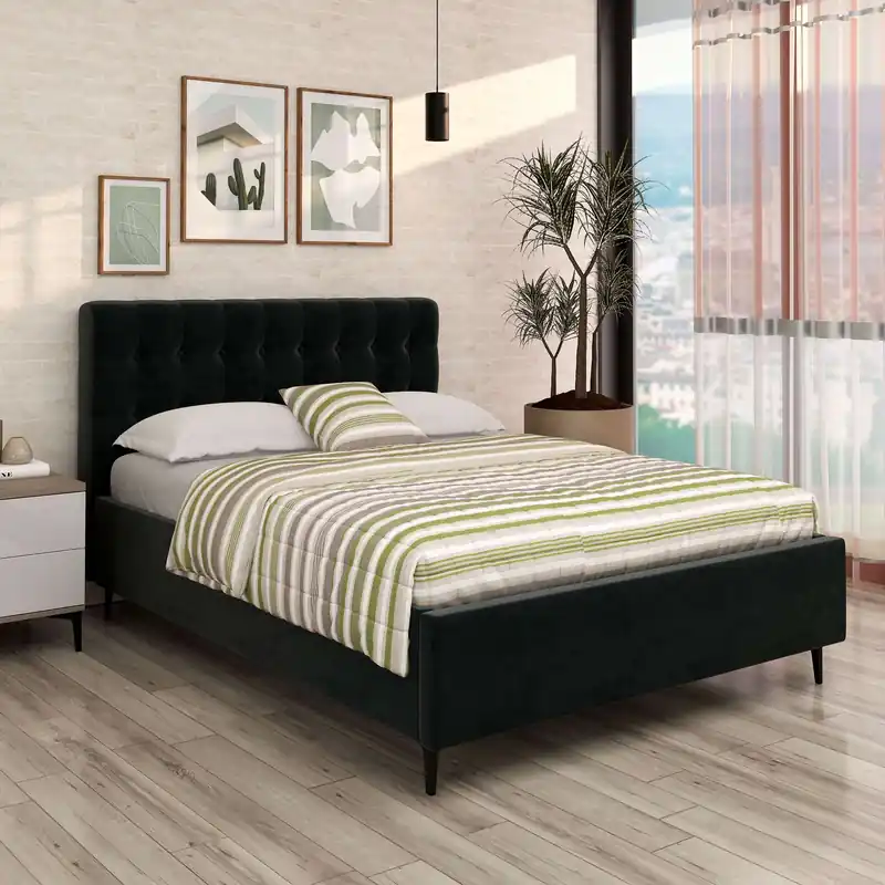 Reducere de preț Pat tapitat GEORGIA PRO, 140x200, somiera, catifea Neagra