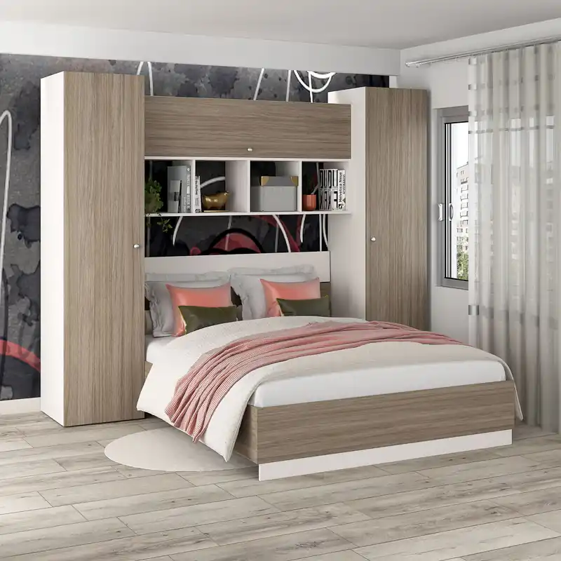 Ofertă de sezon Dormitor ARONA 4, pat matrimonial, 4 dulapuri, Alb Portelan, Oak