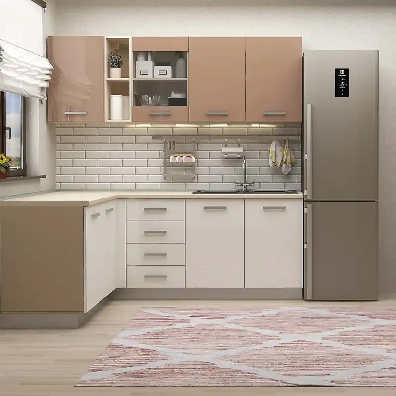 Mobila bucatarie pe colt STYLE 200x160, Vizon, MDF Alb Gloss, MDF Cappuccino Gloss Ofertă specială