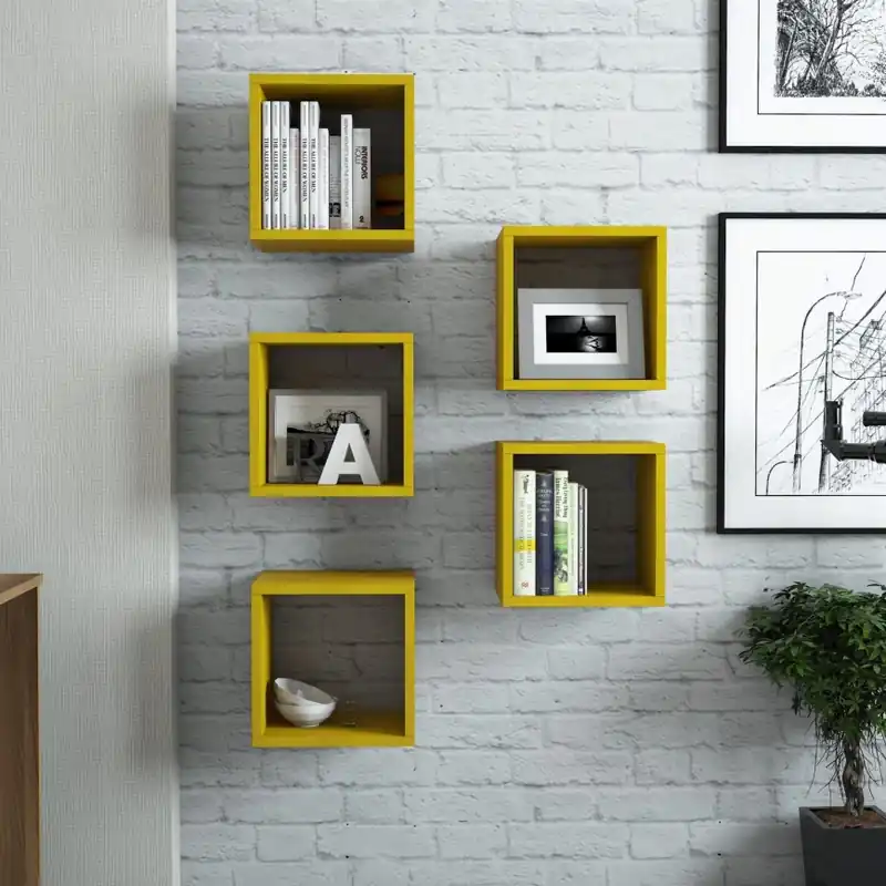SET 5x etajeră de perete BOX galbenă Doar azi