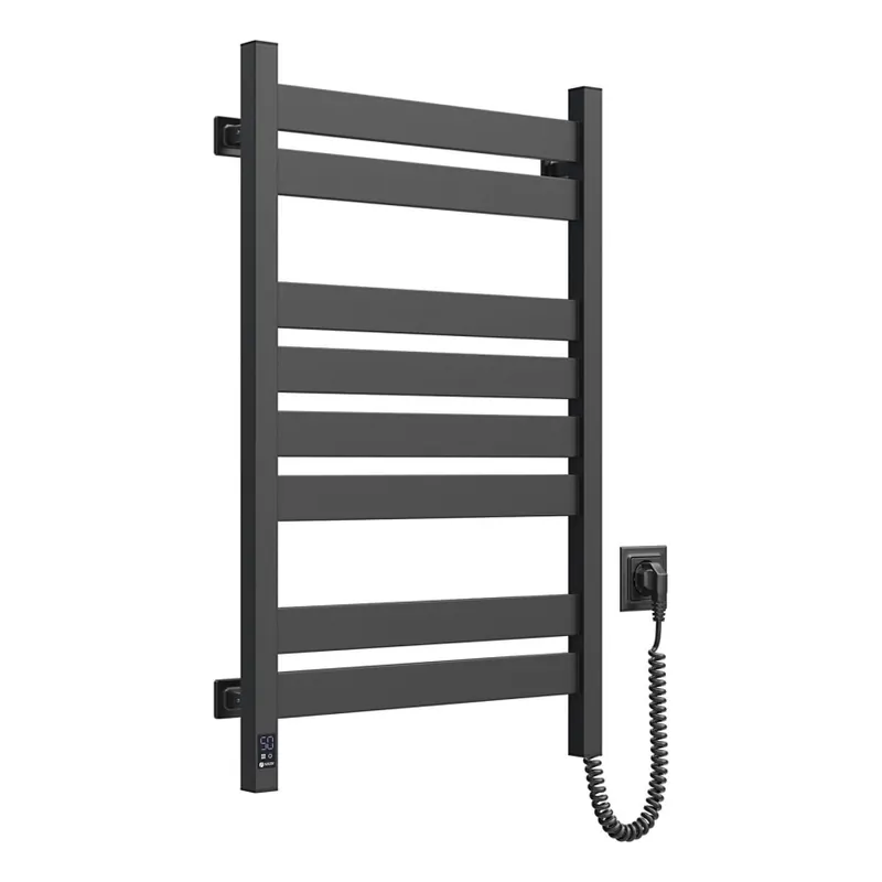 Uscător electric pentru prosoape LARGO, 168 W, 80 x 50 cm, cu termostat, negru, montare pe partea dreaptă Lichidare de stoc