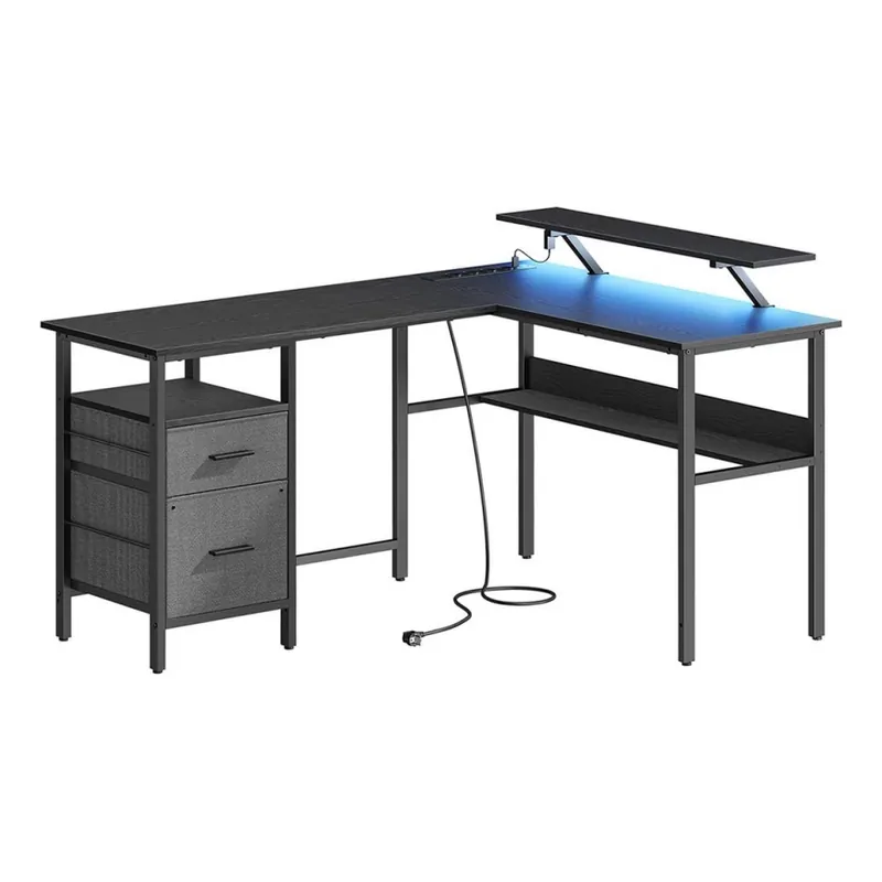 Birou SOLEA-X cu iluminare, maro/negru Popular