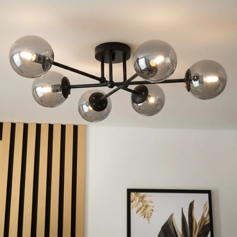 Super ofertă Brilagi - Lustru aplicat MALIVA 6xE14/15W/230V negru/fumuriu