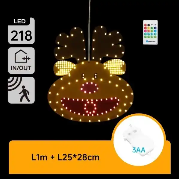 Preț mic Aigostar - Decorațiune de Crăciun LED, ren 28 cm, 218 LED, alimentare 3xAA, IP44, cu telecomandă