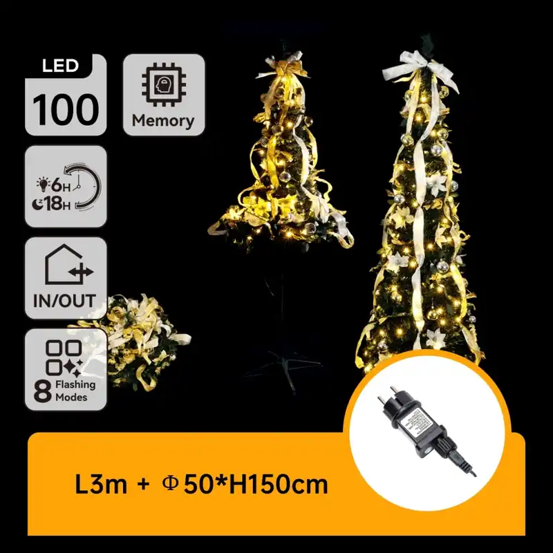 Aigostar - Pom de Crăciun LED pentru exterior, 100 LED, 1,5 m, IP44, alb/auriu, lumină albă caldă Popular