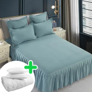 Pachet promo lenjerie de pat bumbac finet gros 6 piese + Pilota + 2 Perne | 4962-J Ultima șansă