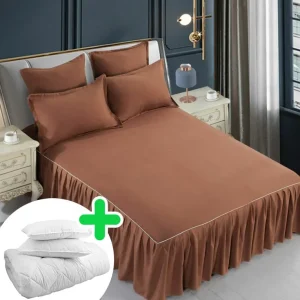 Pachet promo lenjerie de pat bumbac finet gros 6 piese + Pilota + 2 Perne | 4965-J Lichidare de stoc