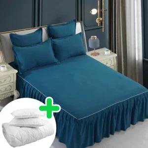 Pachet promo lenjerie de pat bumbac finet gros 6 piese + Pilota + 2 Perne | 4969-J Ofertă exclusivă