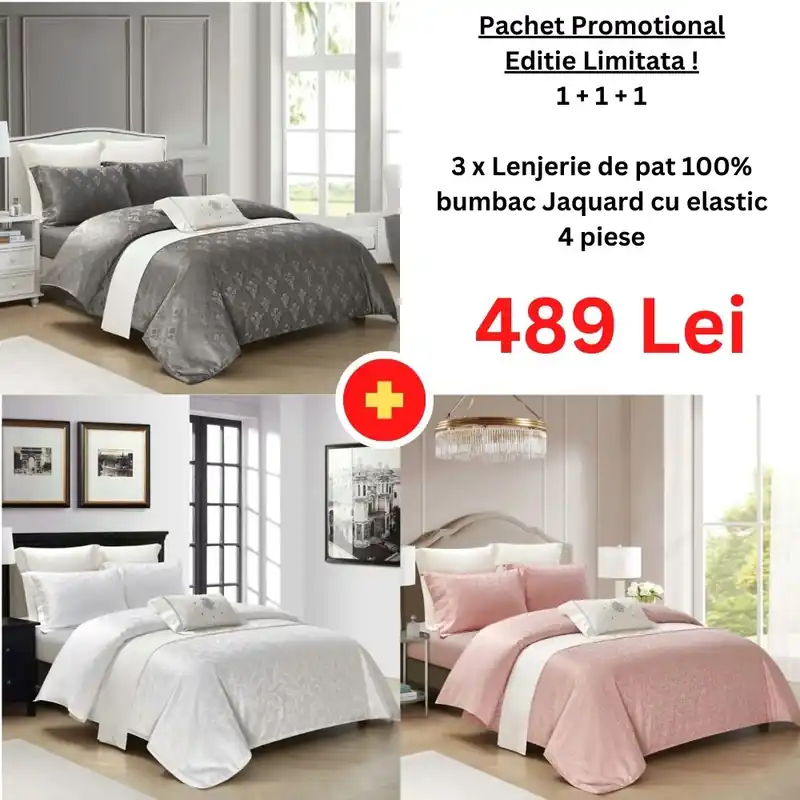 Cumpără online Pachet Promo 1+1+1 – Lenjerie de pat 100% bumbac Jaquard cu elastic | 15036