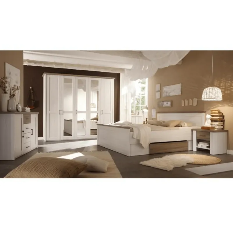Reduceri Set dormitor (pat, 2 noptiere, dulap), stejar truffle sonoma/ pin alb, LUMERA