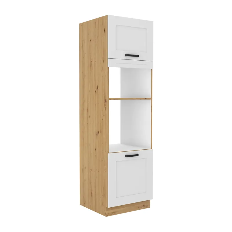 Livrare expres Dulap înalt pentru cuptor şi cuptor cu microunde, alb/stejar artisan, LULA 60 DPM-210 2F