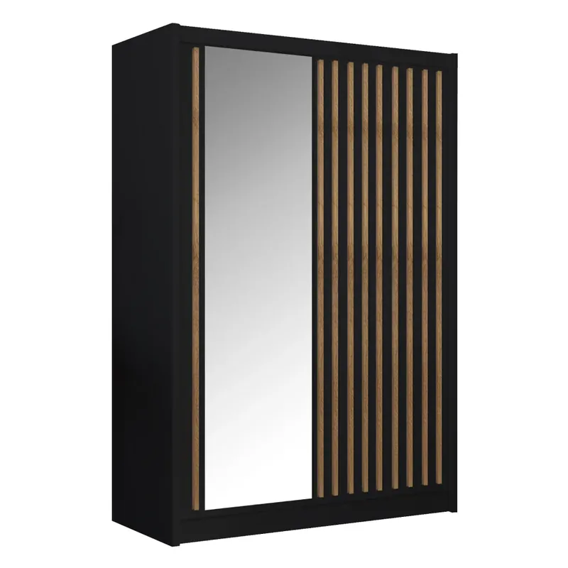 Preț promoțional Dulap cu uşi glisante, negru / stejar craft, 150x215 cm, LADDER