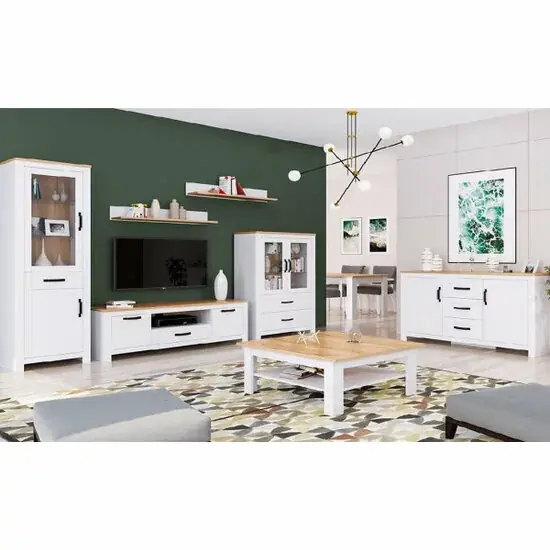 Living Lanzette, Set Mobilier Modern, PAL Melaminat, Alb cu Lemn Natur Ultima șansă