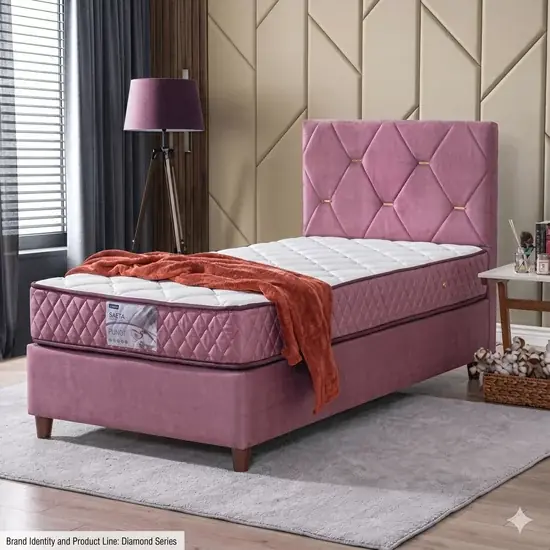 Plată securizată Pat + Saltea Gratis Yakut, roz braid 13 - 100x200 cm, capitonare eleganta, spatiu depozitare