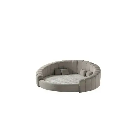 Comandă acum Set pat tapițat rotund + Saltea gratis Napa 220x220 cm crem