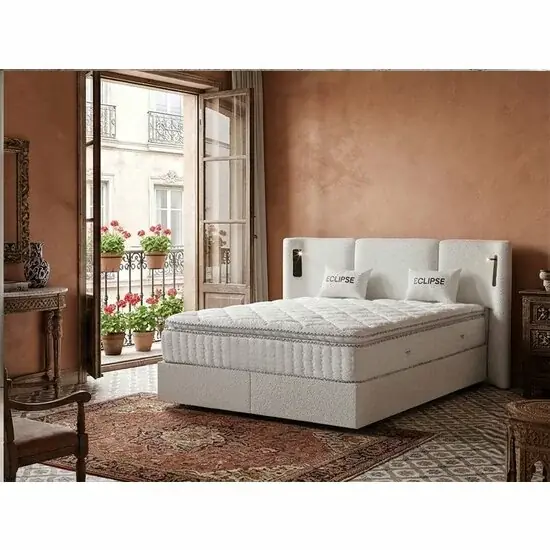 Pat tapițat cu Saltea Gratis, Eclipse 180x200 cm crem cu somieră rabatabilă, ladă depozitare Cel mai bun preț